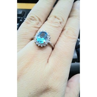 แหวน บลูโทพาส Blue Topaz เ#เงินแท้  💕ส่งฟรี💕