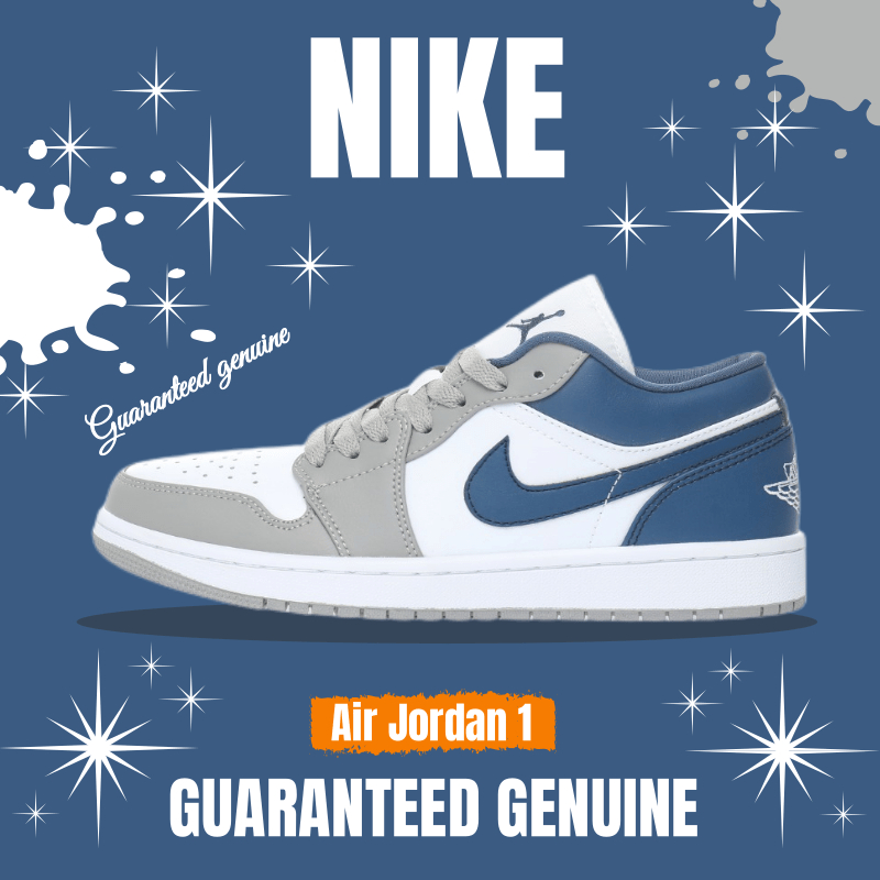（จัดส่งฟรี）Nike Air Jordan 1 Low"Grey/White/Navy" DC0774-042 รองเท้า nike
