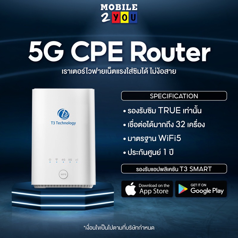 (ใช้ได้เฉพาะซิมทรู) T3 ตัวกระจายไวไฟ เร้าเตอร์ 5G CPE Router WiFi (รุ่น ZLT X21G) mobile2you