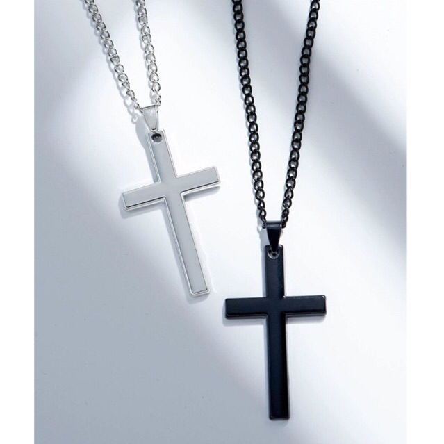 ✝️พร้อมส่ง สร้อยคอโซ่ห้อยไม้กางเขน สีเงิน/สีดำ N8
