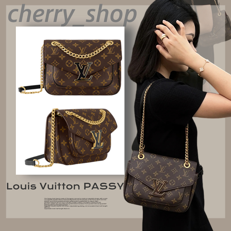 💯หลุยส์วิตตองแท้ 🍒Louis Vuitton PASSY CHAIN BAG 🍒กระเป๋าสะพายข้างผู้หญิง/กระเป๋าร่อซู้ล กระเป๋าโซ่