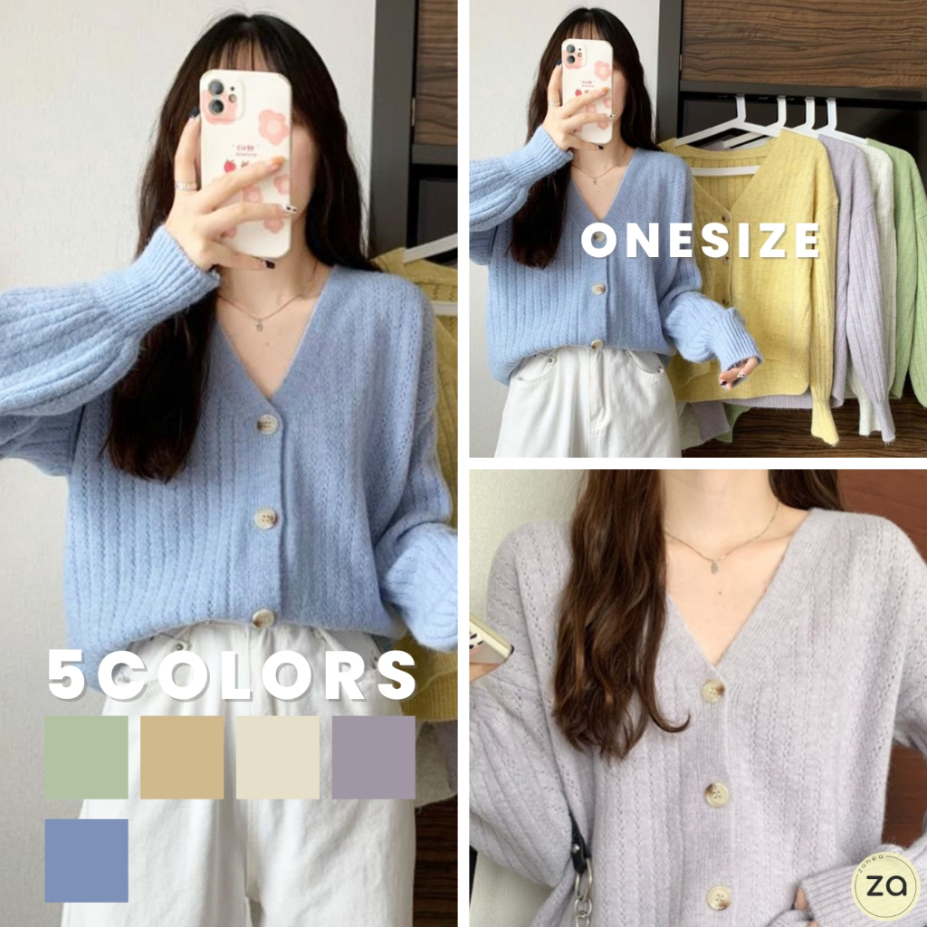 HOT SALE เสื้อไหมพรมคาร์ดิแกนแขนยาวจั๊ม แต่งฉลุ 6 สี
