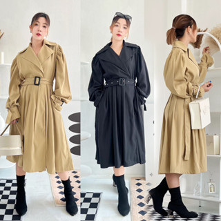 🔥1375🔥พร้อมส่ง ส่งออกจากไทย Dress Coat คอปกใหญ่ ดีเทลแขนตุ๊กตา  เสื้อโค้ท เดรสโค้ท เสื้อกันหนาวต่างประเทศ ไหมพรมกันหนาว