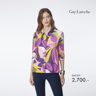 Guy Laroche เสื้อเชิ๊ตแขนสามส่วน พิมพ์ลายดอกไม้สดชื่้น สีม่วง  (GAF3VI)