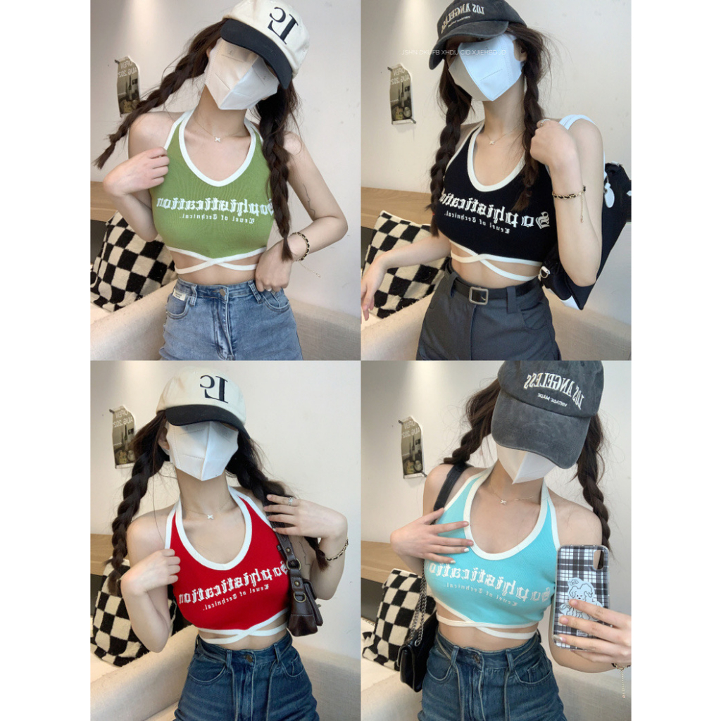 TA-08 เสื้อครอปพื้น สายฝอ สายเกา ผ้ายืดเข้ารูป สายเดี่ยว