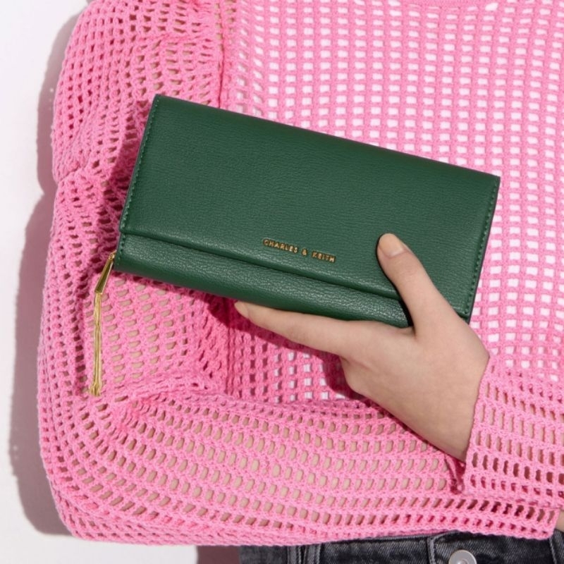 Charles & Keith Tassel Detail Long Wallet - Dark Green
