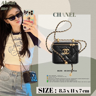 👜Chanel Double Golden Bead Classic LOGO Small Golden Ball Chain Bag Leather Box Bag Ladies Flap Bag Coin Purse. กระเป๋าใ