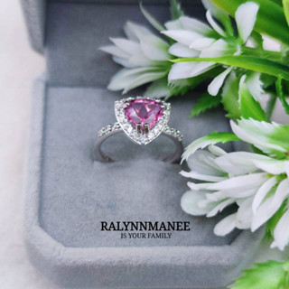 F6441 แหวนพลอยพิงค์โทพาซแท้ ( Pink topaz ) ตัวเรือนเงินแท้ 925 ชุบทองคำขาว มีไซส์ 53 แก้ไซส์ฟรี