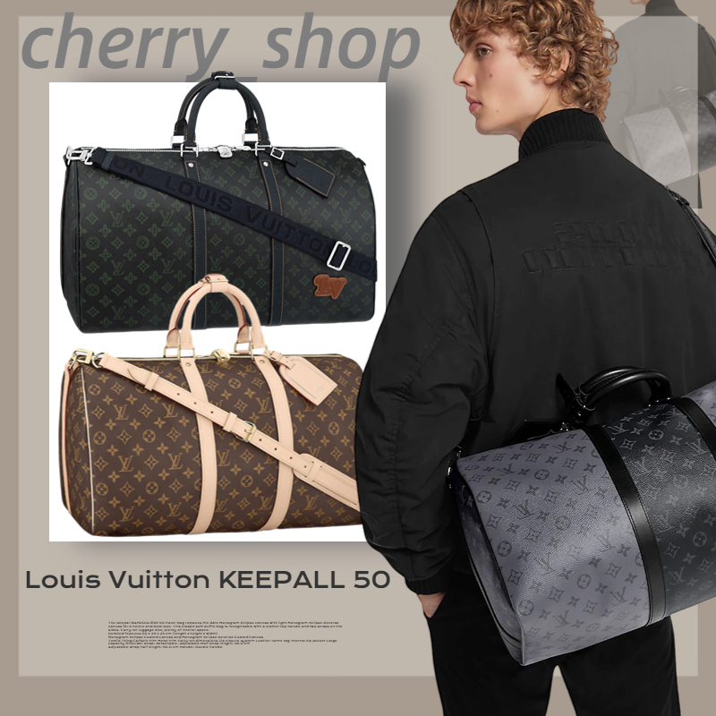 🍒หลุยส์วิตตอง 🍒Louis Vuitton  กระเป๋ารุ่น Keepall Bandoulière 50 bag🍒กระเป๋าเดินทางผู้ชาย LV กระเป๋าถือ