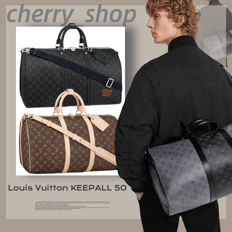 🍒หลุยส์วิตตอง 🍒Louis Vuitton  กระเป๋ารุ่น Keepall Bandoulière 50 bag🍒กระเป๋าเดินทางผู้ชาย LV กระเป๋า