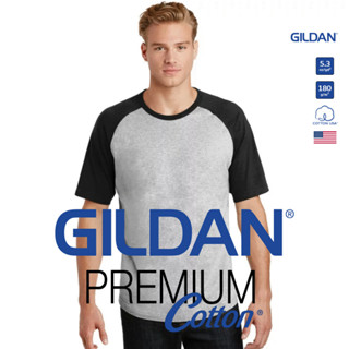 GILDAN® เสื้อยืดไหล่สโลป แขนสั้น - ตัวเทาอ่อน แขนดำ