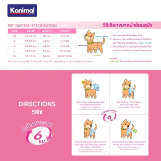 Kanimal Diapers ผ้าอ้อมหมาตัวเมีย ซึมซับ 5 ชั้น ระบายอากาศดี สำหรับสุนัขทุกวัย มี 5 ไซซ์