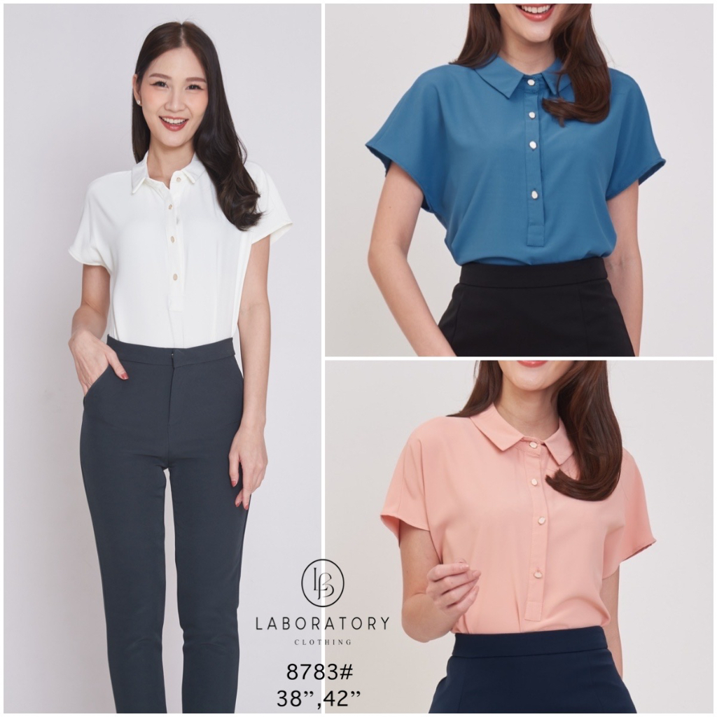 Laboratory เสื้อ 8783# ไซส์พิเศษ 44”,46" เสื้อทำงานสีพื้น คอปก แขนล้ำ