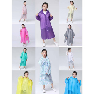 เสื้อกันฝนเด็กEVA สีพื้น เสื้อฝนสีลายจุด แบบพกพา ใช้ซ้ำได้ ทนทาน ไม่ขาดง่าย ราคาถูกที่สุด