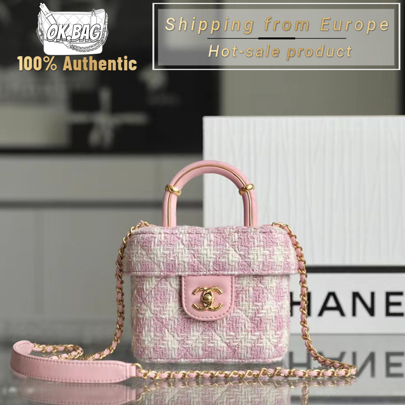 👜ชาแนล CHANEL 23S Lambskin pink white small makeup handbag สุภาพสตรี กระเป๋าสะพายไหล่