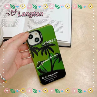 🌈Langton🌸ขอบเต็ม ป้องกันการหล่น iphone 11 14 pro max สไตล์ฤดูร้อน ต้นมะพร้าว สีเขียว เล็กและสด case for iPhone 12 13