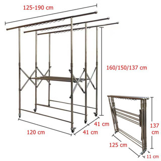ราวตากผ้า ราวตากผ้าสแตนเลส ราวคู่ ปรับสูงต่ำได้ 3 ระดับ ท่อบนดึงออกได้ทั้งสองฝ่าง พับได้ มีแบบสามพับ และแบบสองพับยาว