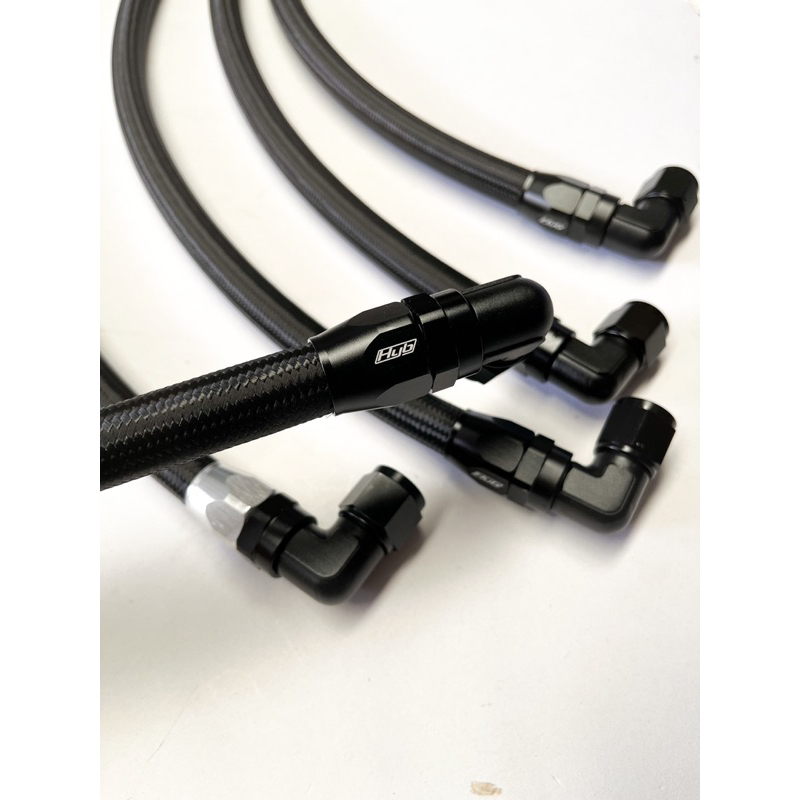 สายระบายไอน้ำมันเครื่องมอเตอร์ไซค์ ฟิตติ้งขนาด an6งอ90องศา +สายคาร์บอน 25cm ประกอบใหม่ทุกชิ้น