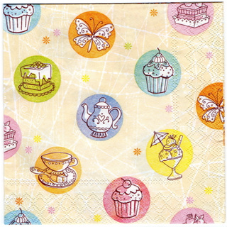 Pladao Napkin ภาพวินเทจ เค้ก ชา ไอศกรีม Cupcake Icecream กระดาษ แนพกิ้น สำหรับงานศิลปะ เดคูพาจ decoupage ขนาด L 33x33