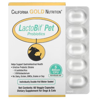 [60 แคปซูล] LactoBif Pet โพรไบโอติก สำหรับสัตว์เลี้ยง [5 Bil…
