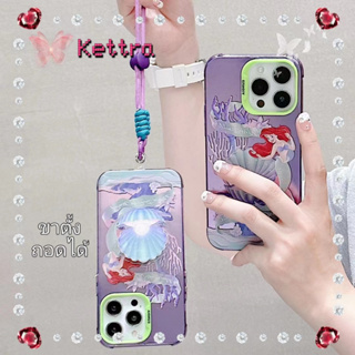 💜Kettra💜ป้องกันการหล่น ขอบเต็ม พร้อมโซ่ iPhone 11 14 pro max เปลือก ขาตั้ง ถอดได้ เงือก การ์ตูน case for iPhone 12 13