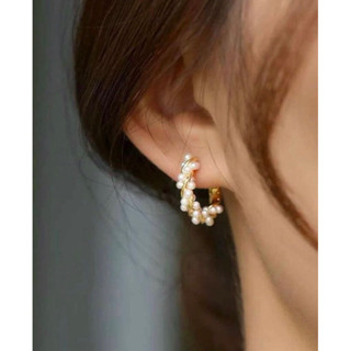 Farm earrings - stainless steel ต่างหูห่วงดีไซน์ประดับมุก ใส่แล้วน่ารักมาก