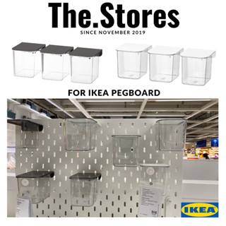 ที่ใส่ของมีฝาปิด 3ชิ้น สำหรับ เพ็กบอร์ด Pegboard สีขาว หรือ สีเทา สำหรับ Ikea อิเกีย พลาสติก PET แบบใส