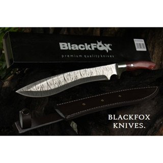 มีดใบตาย Black Fox ใบเลเซอร์ ลายดามัสกัส Corrosion Pattern ขนาด 16 นิ้ว FULL TANK  พร้อมซองอย่างดี