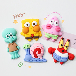 5 ชิ้น/เซ็ท เรซิ่นการ์ตูน SpongeBob SquarePants อุปกรณ์ตกแต่ง diy ครีม กาว เคสโทรศัพท์ วัสดุ กิ๊บติดผ สติกเกอร์ตกแต่ง