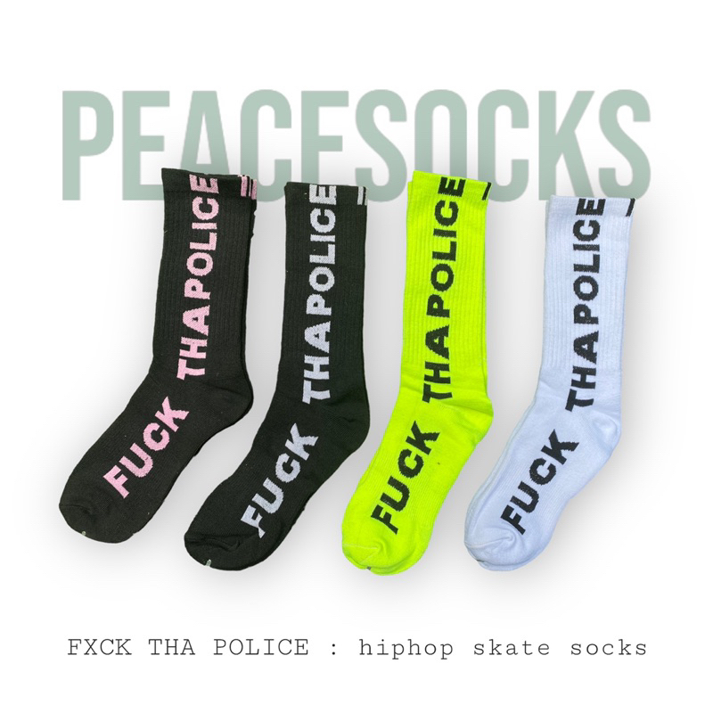 ถุงเท้า FXCK THA POLICE ข้อยาวครึ่งแข้ง เท่ๆ