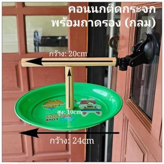 คอนนก คอนไม้ ติดกระจกพร้อมถาดรอง (กลม)