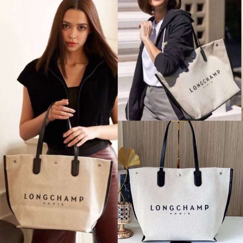 🎀 (สด-ผ่อน) กระเป๋า LC ลองฌองป์ Roseau ESSENTIAL TOILE SHOULDER BAG L ECRU Longchamp