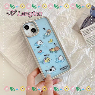 🌈Langton🌸ขอบเต็ม ป้องกันการหล่น iphone 11 14 pro max การ์ตูน ลูกสุนัข สีฟ้า สาวน่ารักหัวใจ กรอบเงินcase for iPhone 12 13