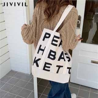 JIVIVIL·กระเป๋า Tote ขนาดใหญ่วรรณกรรมการเดินทางตัวอักษรหนึ่งไหล่ผ้าใบกระเป๋า