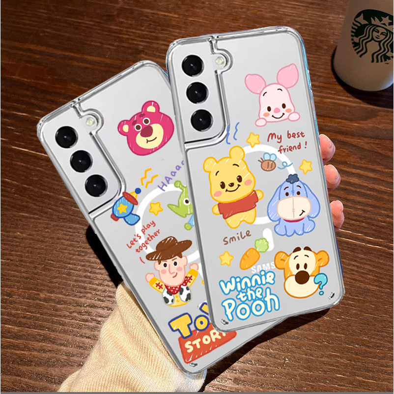 เคสใสกันกระแทก ลายการ์ตูน แม่เหล็กเคสสําหรับ SAMSUNG S22 S23 S24 plus ultra FE S23ultra S24ultra โปร่งใสเกราะกันกระแทก