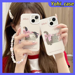 💕พร้อมส่ง💕iPhone 14 13 12 11 Pro Max เคส for เคสไอโฟน11 แฟชั่น บางเบาพกพาง่าย น่ารัก การ์ตูน แมว กระจกเงา โซ่มุก Case