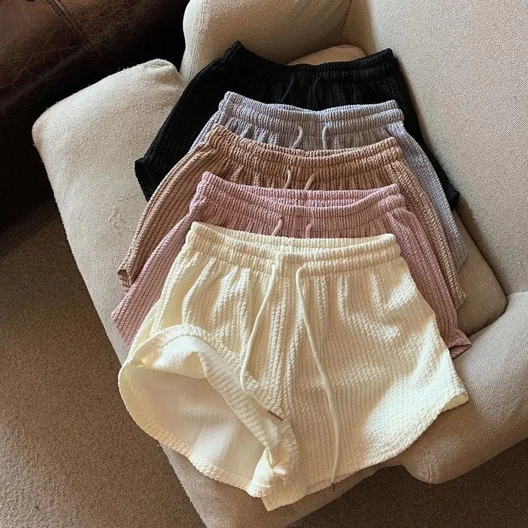 S-088 กางเกงขาสั้น บบผูกเชือก สวมใส่สบาย ลําลองสําหรับสตรี เอวสูงขากว้างทรงหลวมขนาดพลัสเหมาะกับการเล่นฟิตเนส
