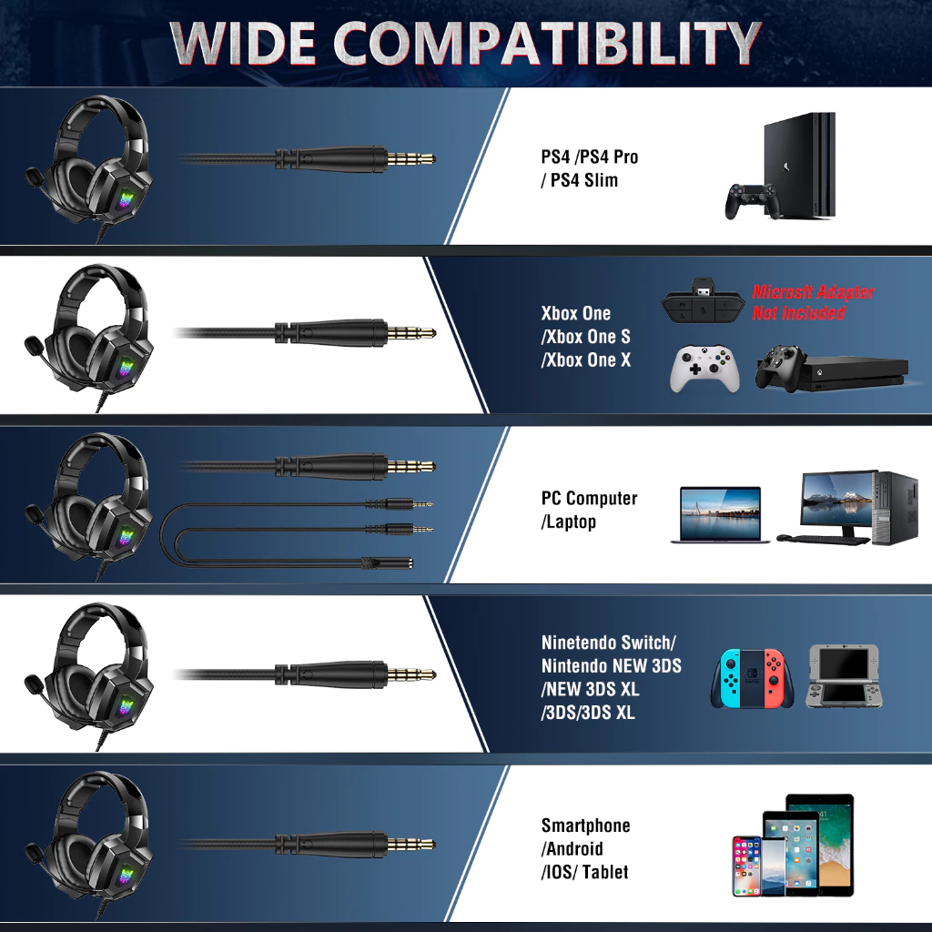 ONIKUMA K8 RGB Gaming Headset PC/Mobile/PS4/XBOX/Nintendo thumbnail 6