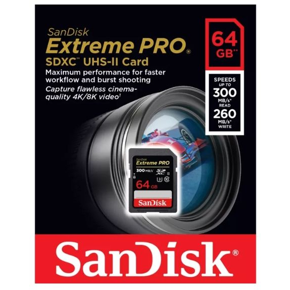 เมมโมรี่การ์ด SanDisk Extreme PRO 64GB Extreme PRO UHS-II SDXC Memory Card 300mb/s (SDSDXDK-128G-GN4IN)