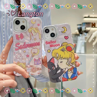 🌈Langton🌸ขอบเต็ม ป้องกันการหล่น iphone 11 14 pro max การ์ตูน เซเลอร์มูน เส้นขอบโปร่งใส ลายคลื่น case for iPhone 12 13