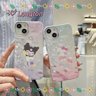 🌈Langton🌸ขอบเต็ม ป้องกันการหล่น iphone 11 14 pro max การ์ตูน Hello Kitty คุโลมิ เส้นขอบโปร่งใส case for iPhone 12 13