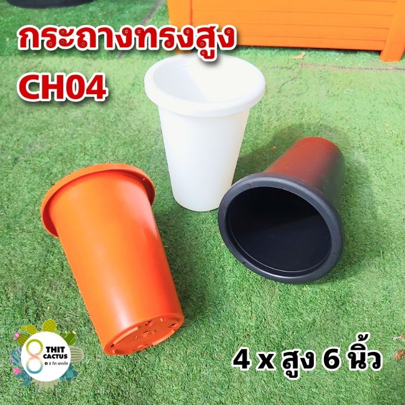 // กระถาง 4 นิ้ว // กลม รุ่นCH04 ทรงสูง // พลาสติก แคคตัส กระบองเพชร