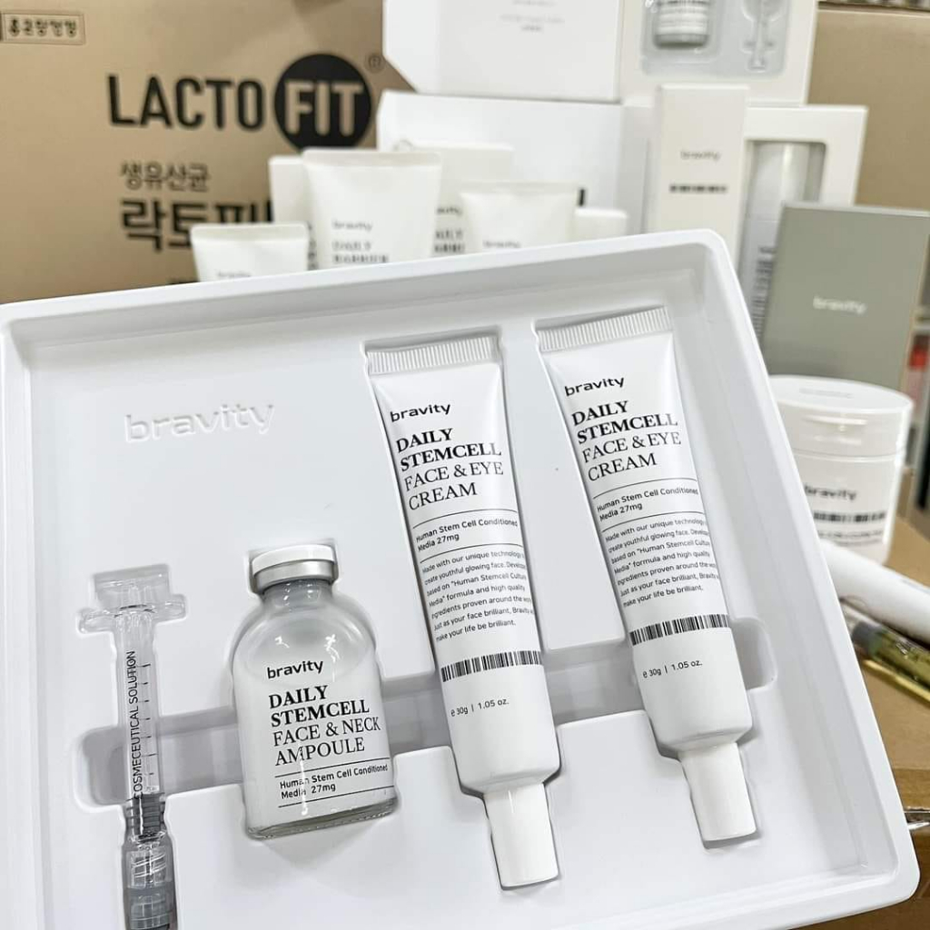 Bravity daily stem cell neck ampoule face & eye cream set
