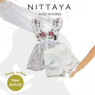 ราคาถูกที่สุด!! NITTAYA เซตเสื้อลูกไม้งานปัก + กางเกงขาวขาสั้น