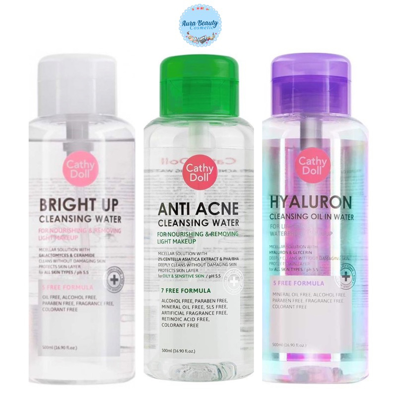 Cathy Doll Anti Acne / Hyaluron / Bright Up Cleansing Water เคที่ดอลล์ คลีนซิ่งวอเตอร์ 120ml/ 500ml. ล้างเครื่องสำอาง