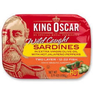 ปลาซาร์ดีนในน้ำมันมะกอกผสมพริก คิงออสการ์ 106 กรัม King Oscar Brisling Sardines in Olive Oil With Jalapeno peppers 106 g