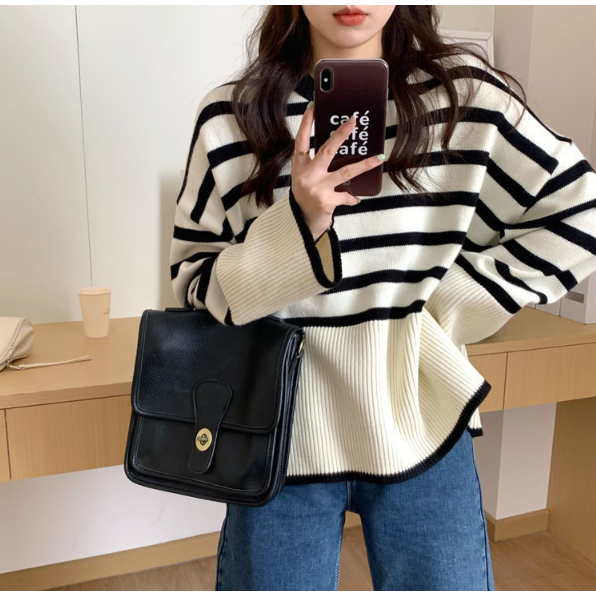 Delaney sweater เสื้อหนาวไหมพรมลายทาง สไตล์เกาหลี TS1612