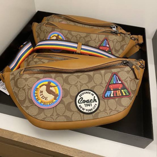 แท้100%พร้อมส่ง Coach Warren Belt Bag In Signature Canvas With Patches คาดอก/คาดเอว