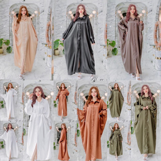 Maxi dress shirt satin เดรสเชิ้ตผ้าซาติน เสื้อแขนค้างคาวยาว