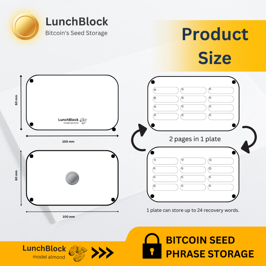 LunchBlock Bitcoin Seed Phrase Storage 12/24 words - แผ่นจดบิทคอยน์ Seed Cryptosteel รองรับทั้ง 12
